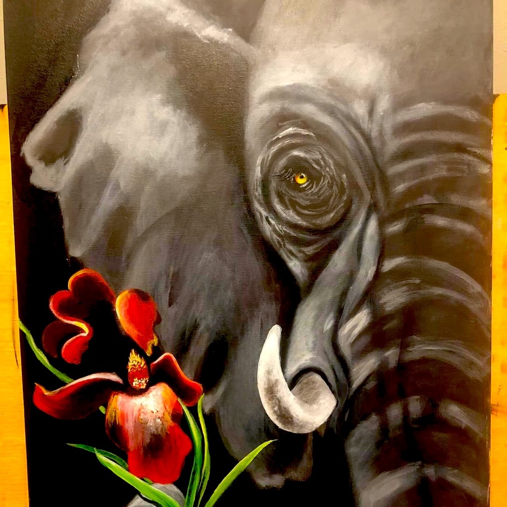 Beautiful elephant with flower